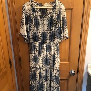 Long blue and white dress